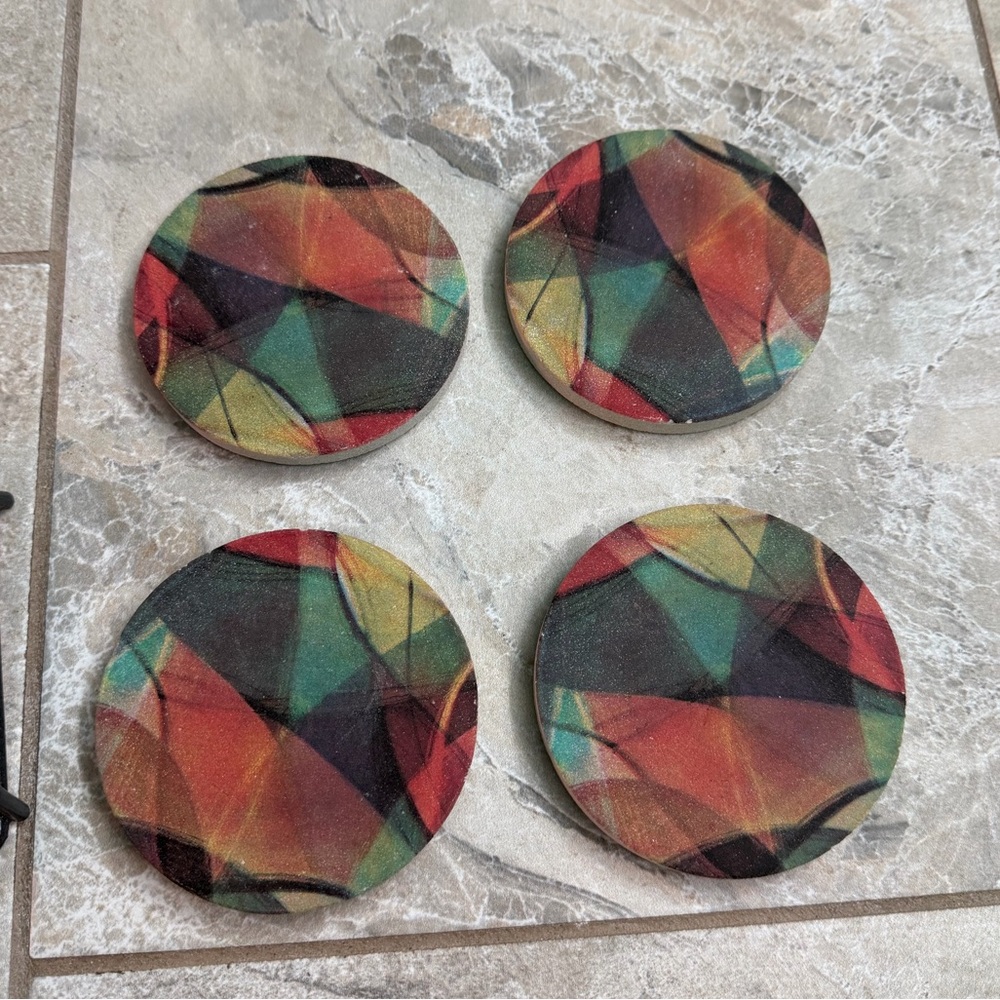 Multicolor Abstract Stone Coasters - Picture 3 of 4
